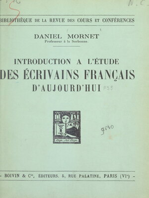cover image of Introduction à l'étude des écrivains français d'aujourd'hui